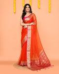 Piyari Fashion Women's Orange Organza Silk Saree With Zari Border - Distacart