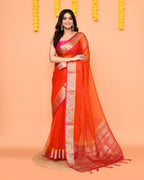Piyari Fashion Women's Orange Organza Silk Saree With Zari Border - Distacart