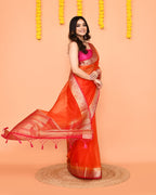 Piyari Fashion Women's Orange Organza Silk Saree With Zari Border - Distacart
