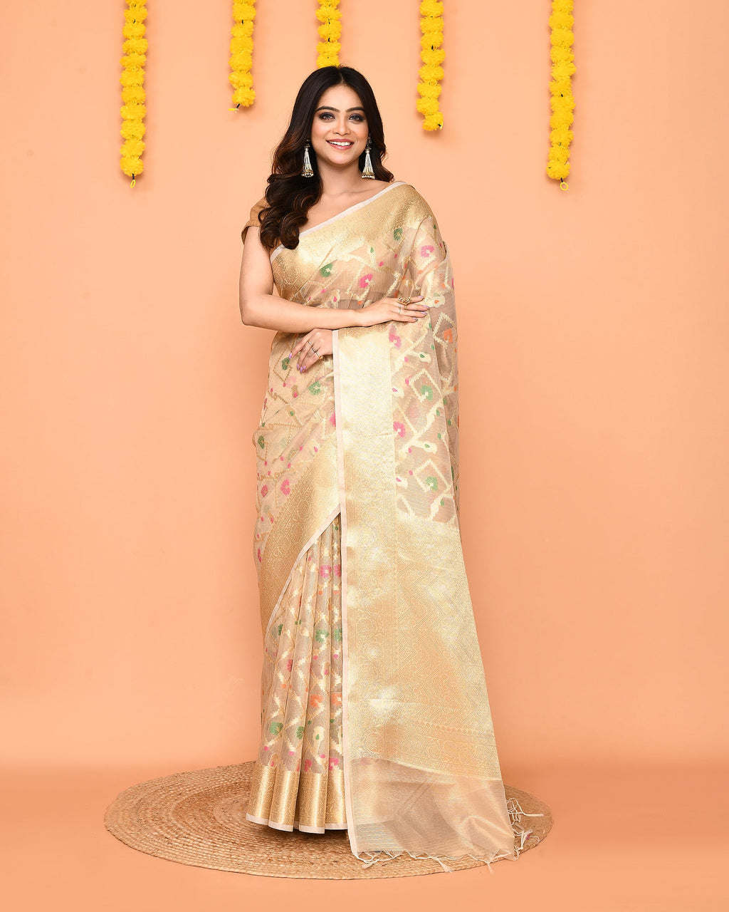 Piyari Fashion Women's Handloom Beige Bangalore Silk Saree With Zari Border - Distacart