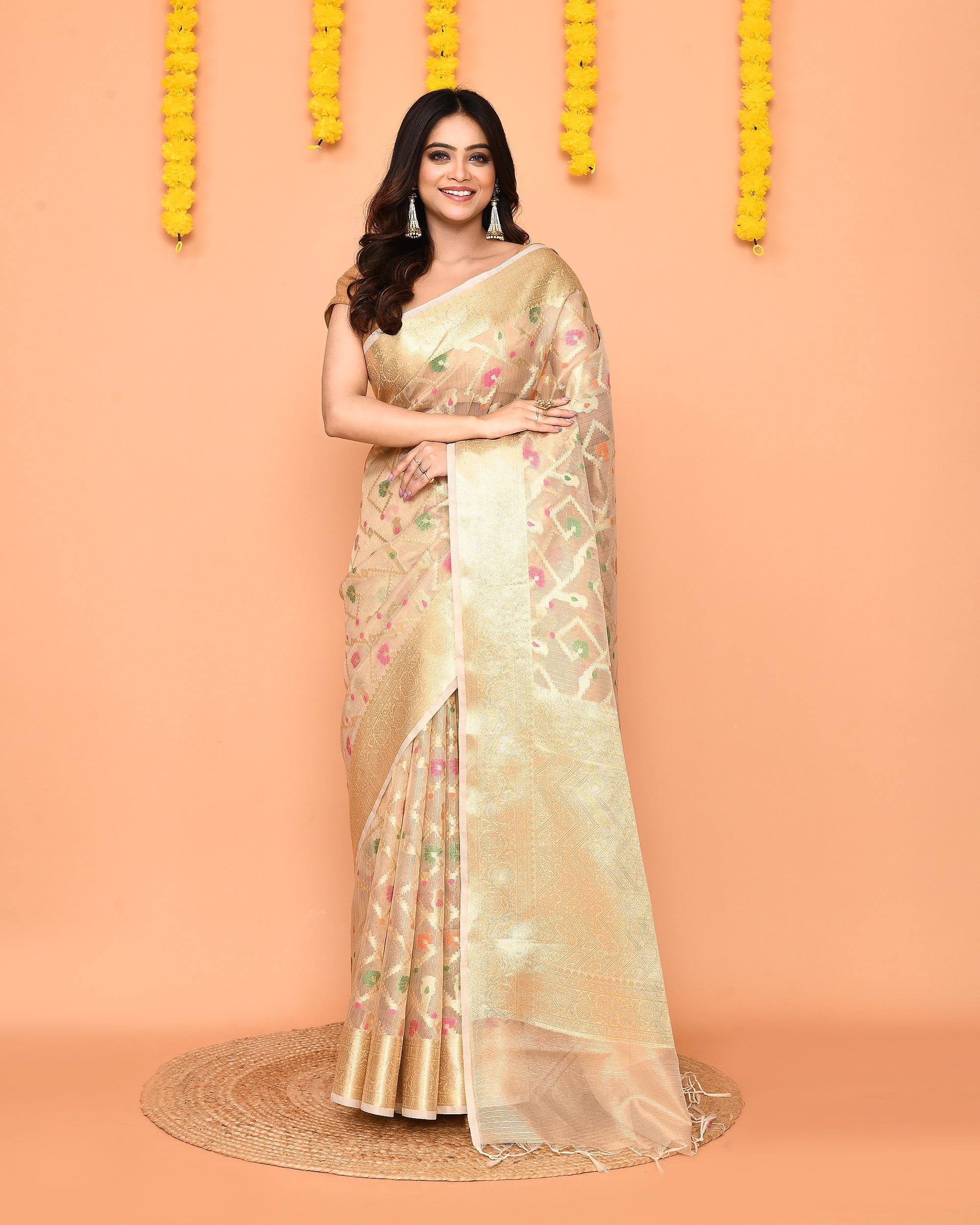 Piyari Fashion Women's Handloom Beige Bangalore Silk Saree With Zari Border - Distacart