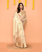 Piyari Fashion Women's Handloom Beige Bangalore Silk Saree With Zari Border - Distacart