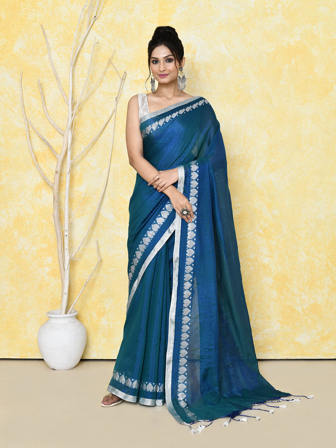 Piyari Fashion Women's Love Border Navy Blue Tissue Saree With Blouse Piece - Distacart