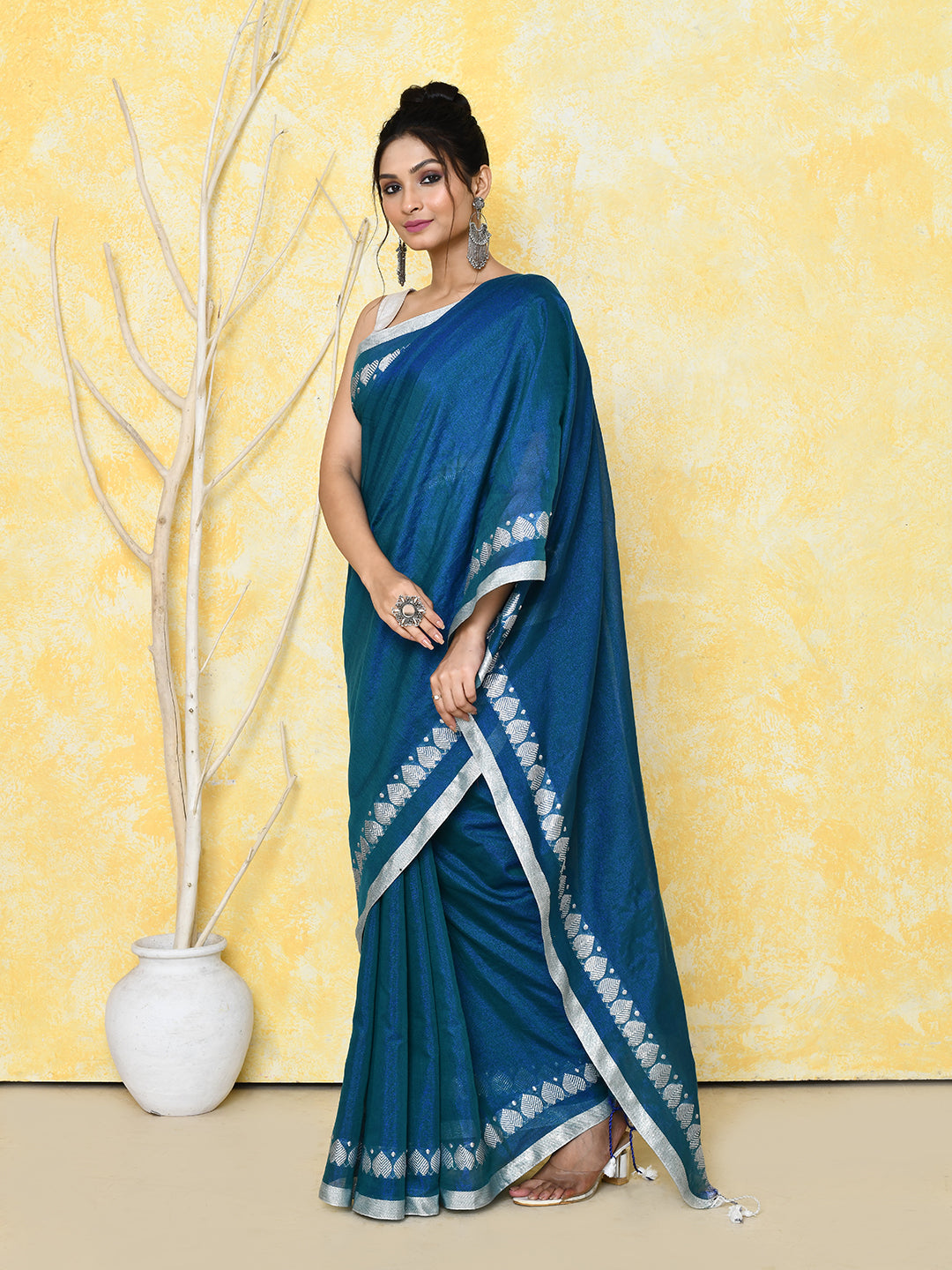 Piyari Fashion Women's Love Border Navy Blue Tissue Saree With Blouse Piece - Distacart