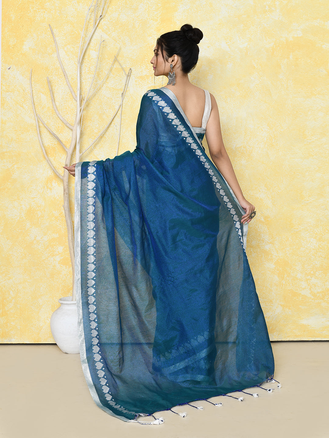 Piyari Fashion Women's Love Border Navy Blue Tissue Saree With Blouse Piece - Distacart