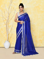 Piyari Fashion Women's Love Border Royal Blue Tissue Saree With Blouse Piece - Distacart