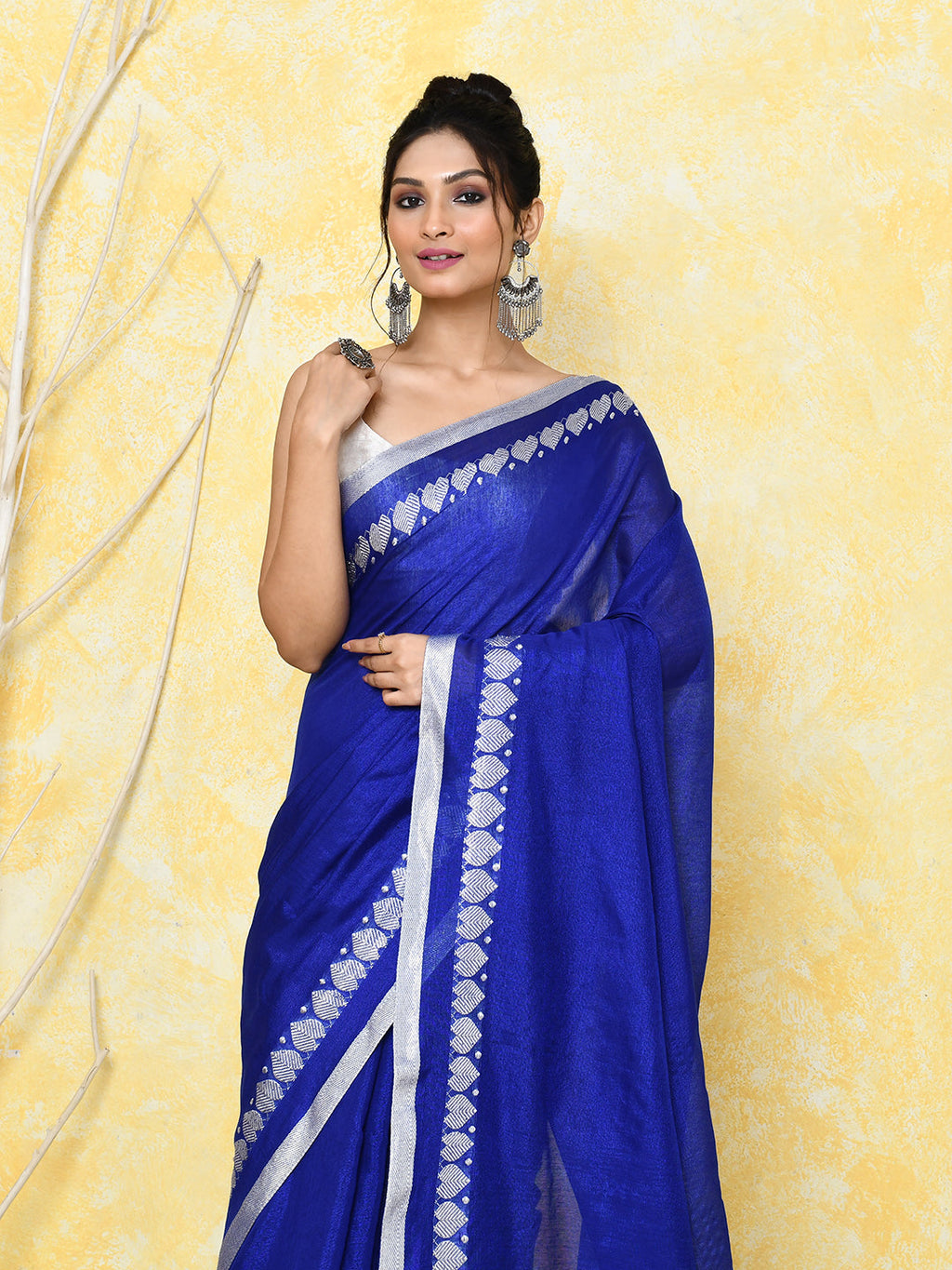 Piyari Fashion Women's Love Border Royal Blue Tissue Saree With Blouse Piece - Distacart