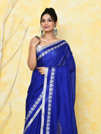 Piyari Fashion Women's Love Border Royal Blue Tissue Saree With Blouse Piece - Distacart