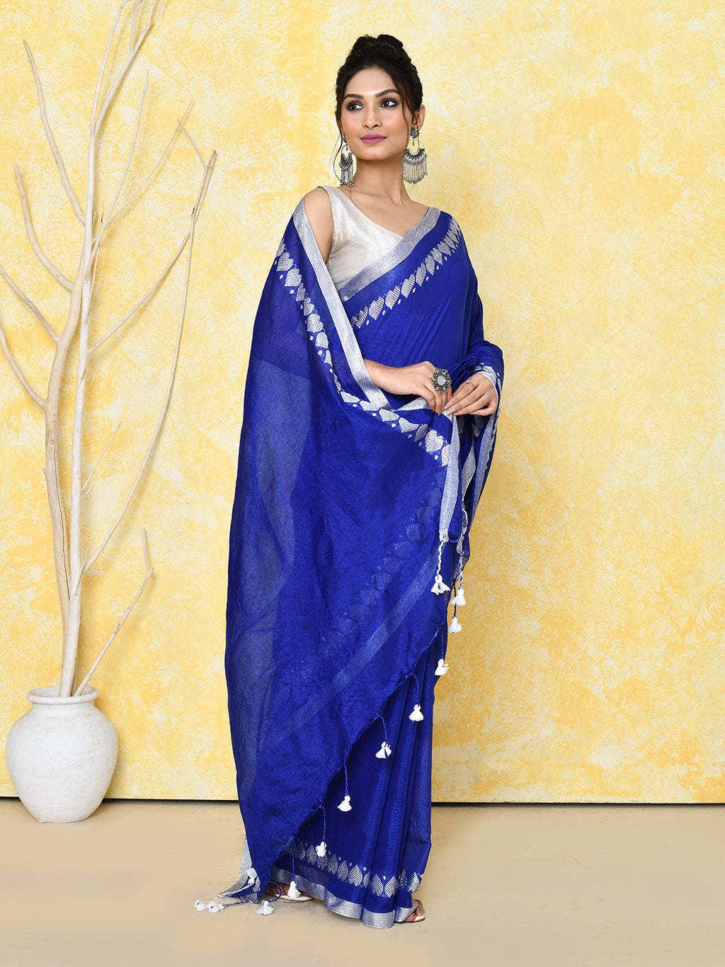 Piyari Fashion Women's Love Border Royal Blue Tissue Saree With Blouse Piece - Distacart