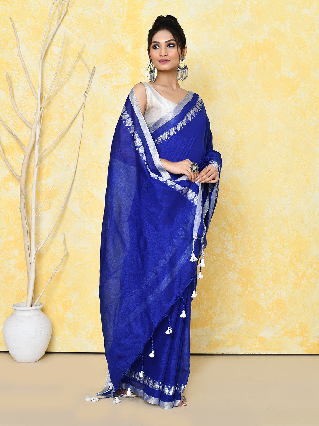 Piyari Fashion Women's Love Border Royal Blue Tissue Saree With Blouse Piece - Distacart