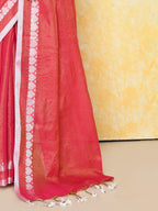 Piyari Fashion Women's Love Border Tomato Red Tissue Saree With Blouse Piece - Distacart