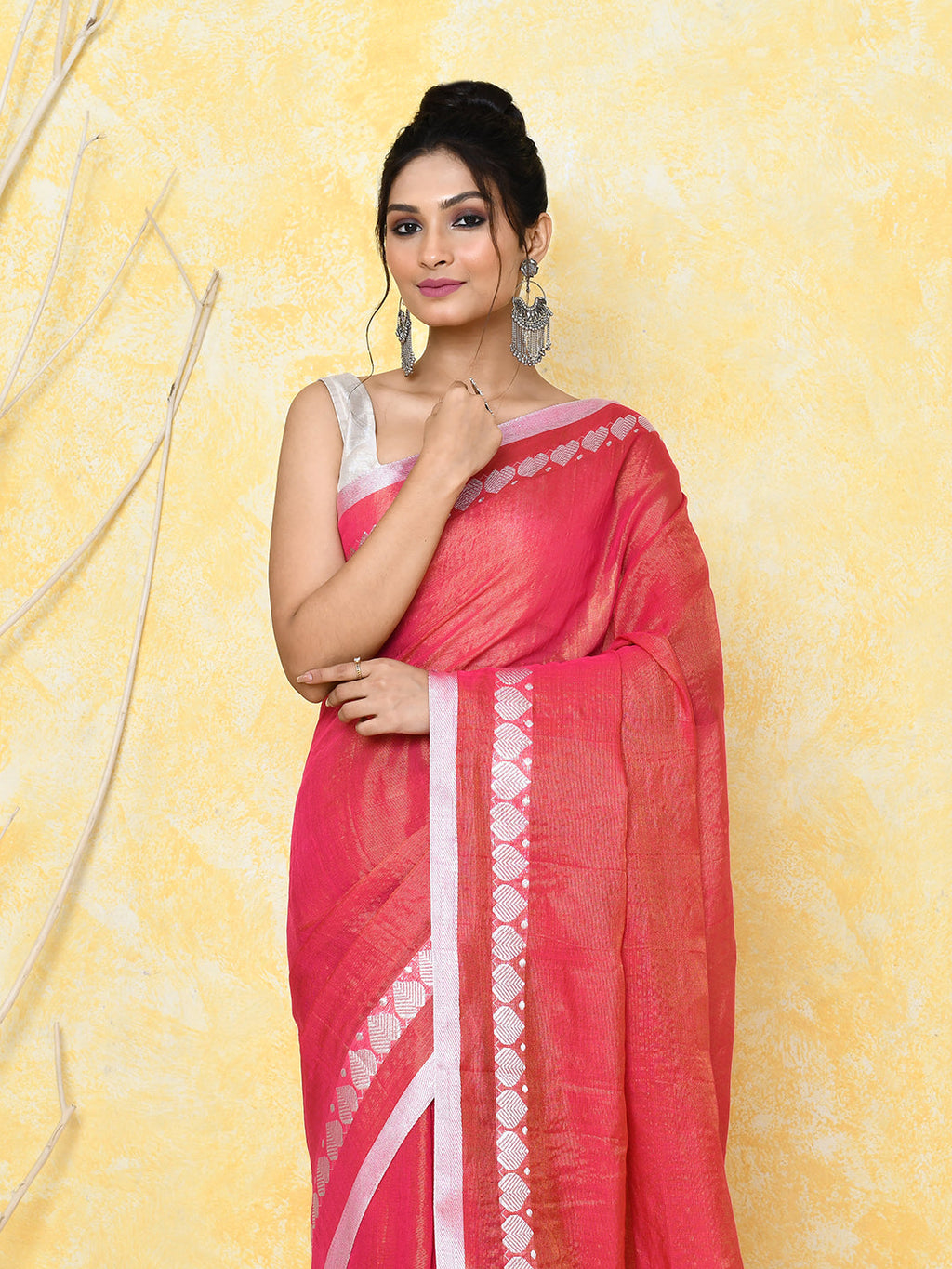 Piyari Fashion Women's Love Border Tomato Red Tissue Saree With Blouse Piece - Distacart