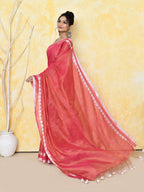 Piyari Fashion Women's Love Border Tomato Red Tissue Saree With Blouse Piece - Distacart