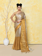 Piyari Fashion Women's Silver Gold Organic Tissue Saree With Blouse Piece - Distacart