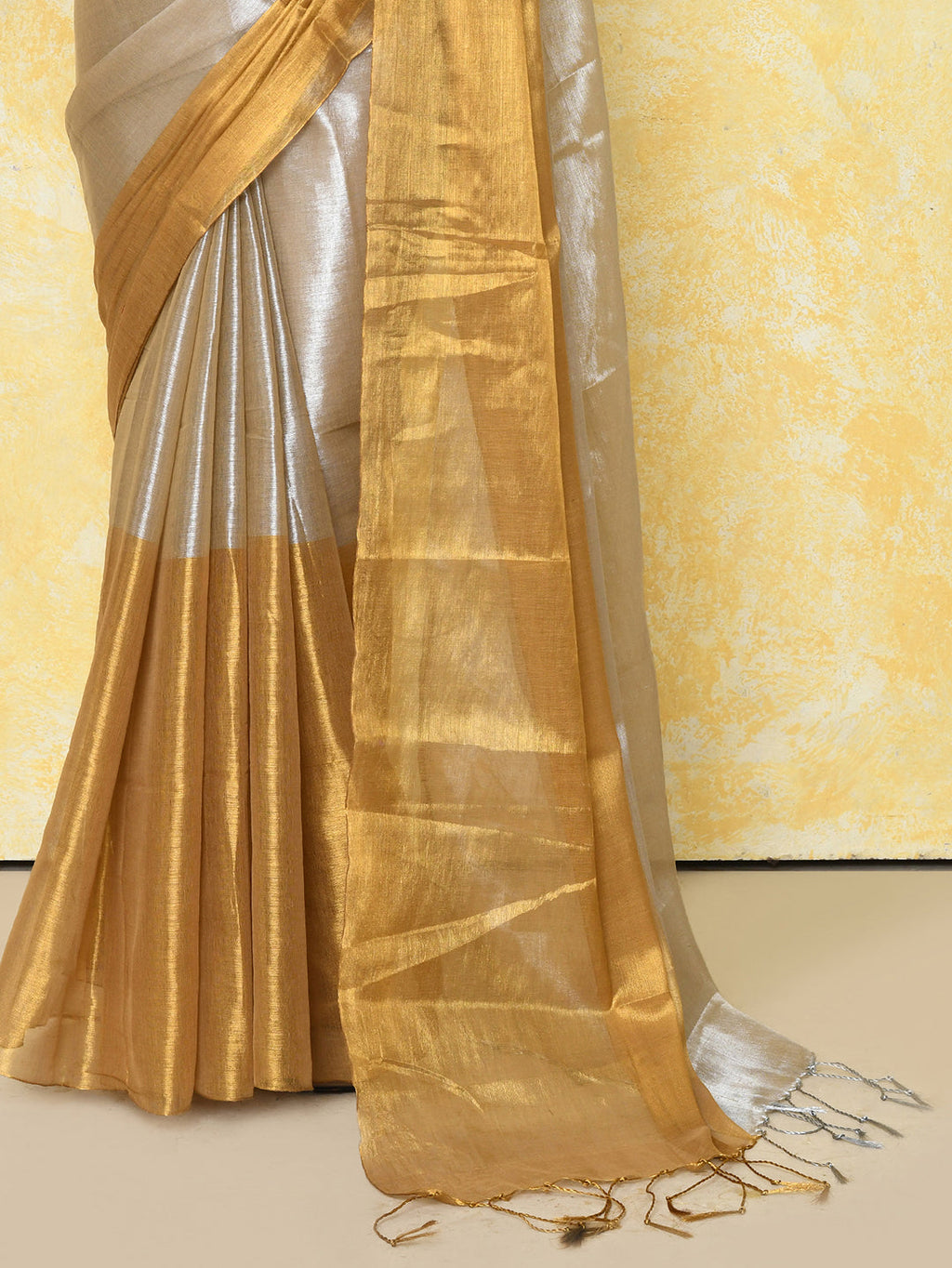 Piyari Fashion Women's Silver Gold Organic Tissue Saree With Blouse Piece - Distacart