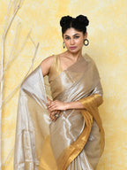 Piyari Fashion Women's Silver Gold Organic Tissue Saree With Blouse Piece - Distacart