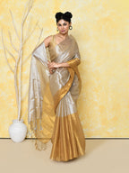 Piyari Fashion Women's Silver Gold Organic Tissue Saree With Blouse Piece - Distacart