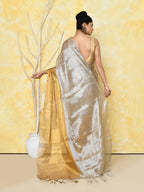 Piyari Fashion Women's Silver Gold Organic Tissue Saree With Blouse Piece - Distacart