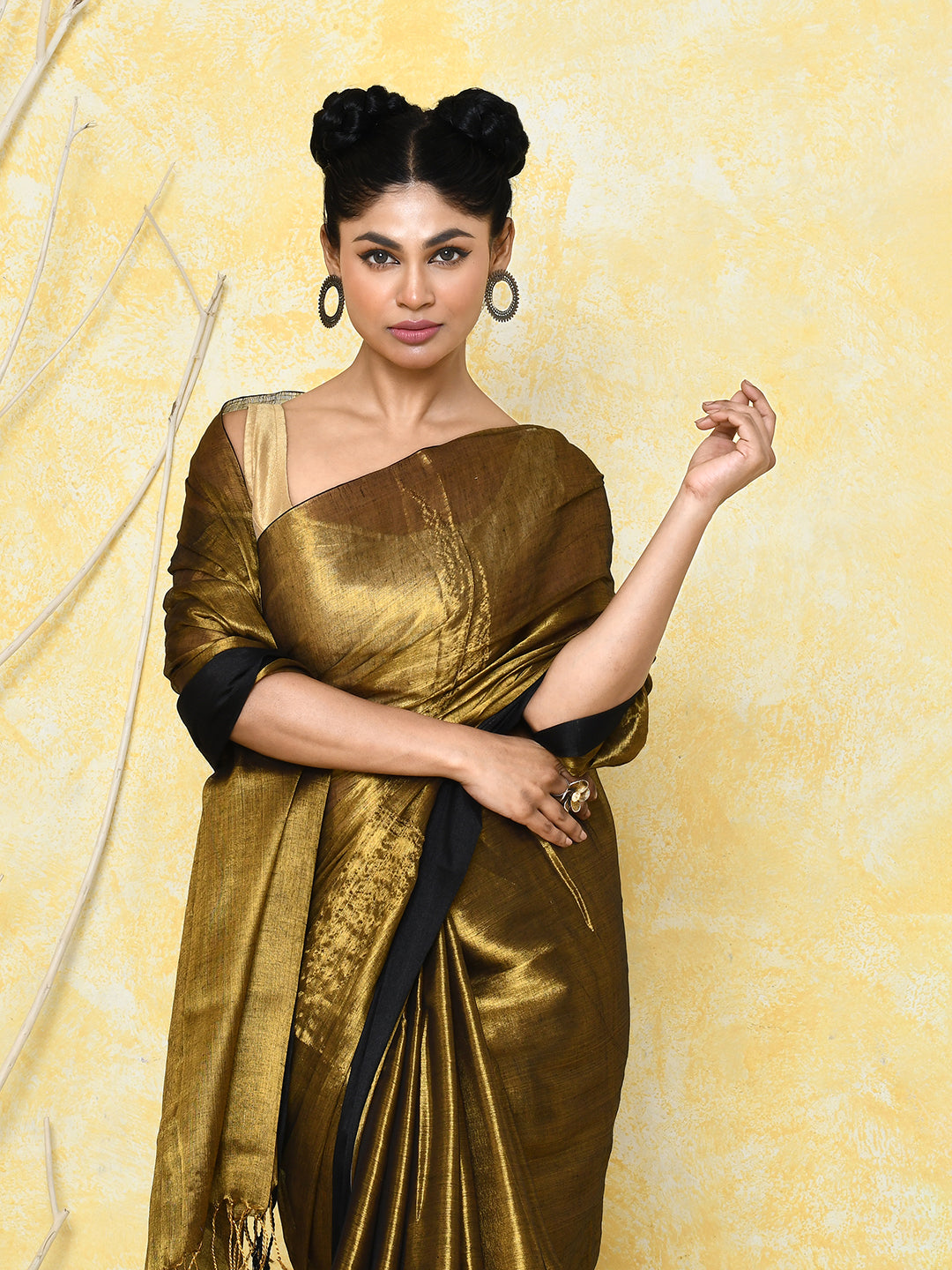 Piyari Fashion Women's Gold Organic Tissue Saree With Blouse Piece - Distacart