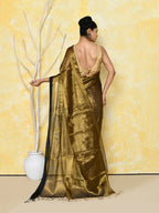 Piyari Fashion Women's Gold Organic Tissue Saree With Blouse Piece - Distacart
