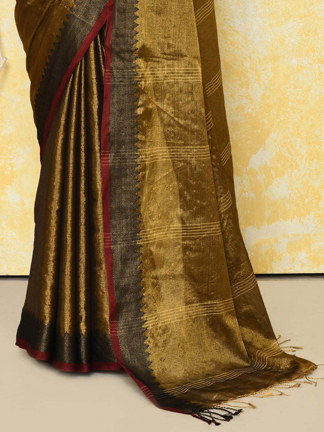 Piyari Fashion Women's Gold Organic Tissue Saree With Blouse Piece - Distacart