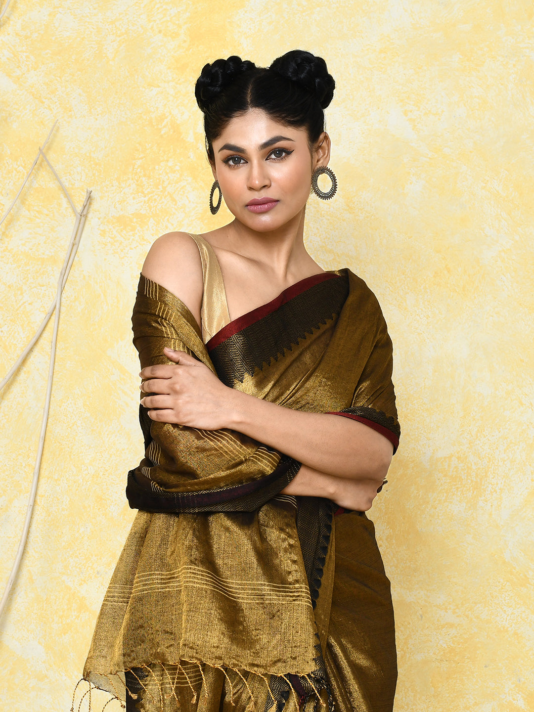 Piyari Fashion Women's Gold Organic Tissue Saree With Blouse Piece - Distacart