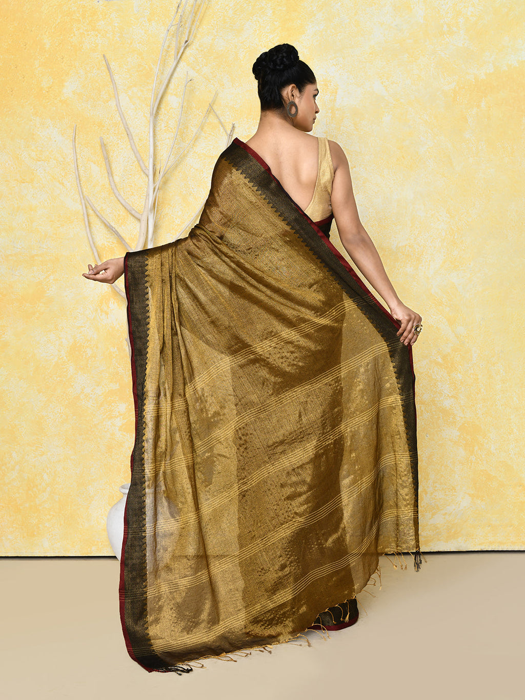 Piyari Fashion Women's Gold Organic Tissue Saree With Blouse Piece - Distacart