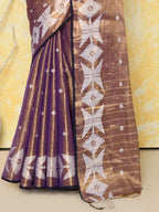Piyari Fashion Women's Gold Blue Dual Tone Organic Tissue Jamdani Saree With Blouse Piece - Distacart