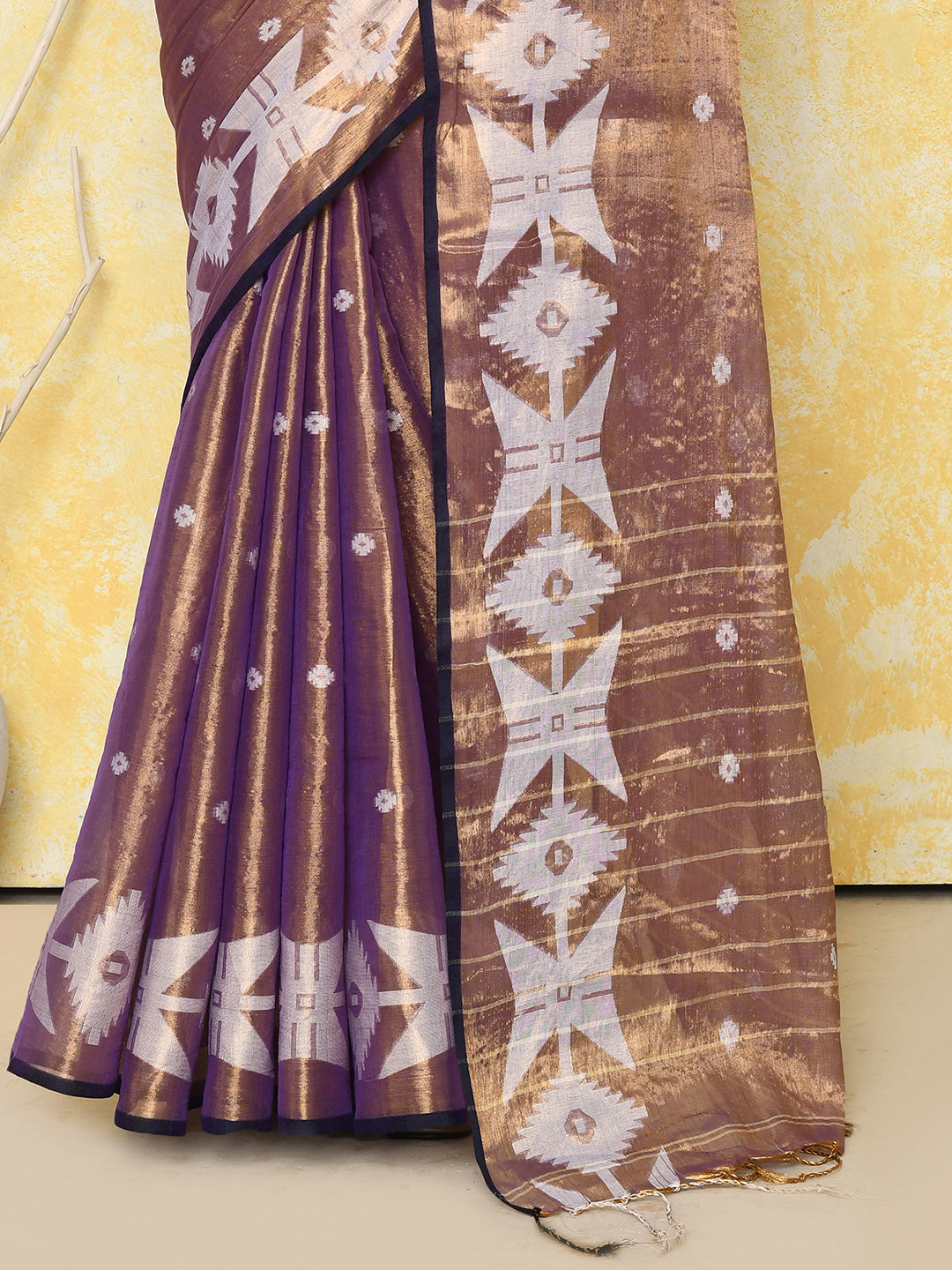 Piyari Fashion Women's Gold Blue Dual Tone Organic Tissue Jamdani Saree With Blouse Piece - Distacart