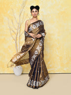 Piyari Fashion Women's Gold Dual Tone Organic Tissue Jamdani Saree With Blouse Piece - Distacart