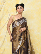 Piyari Fashion Women's Gold Dual Tone Organic Tissue Jamdani Saree With Blouse Piece - Distacart