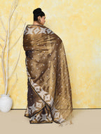 Piyari Fashion Women's Gold Dual Tone Organic Tissue Jamdani Saree With Blouse Piece - Distacart