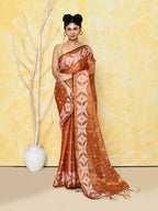 Piyari Fashion Women's Orange Dual Tone Organic Tissue Jamdani Saree With Blouse Piece - Distacart