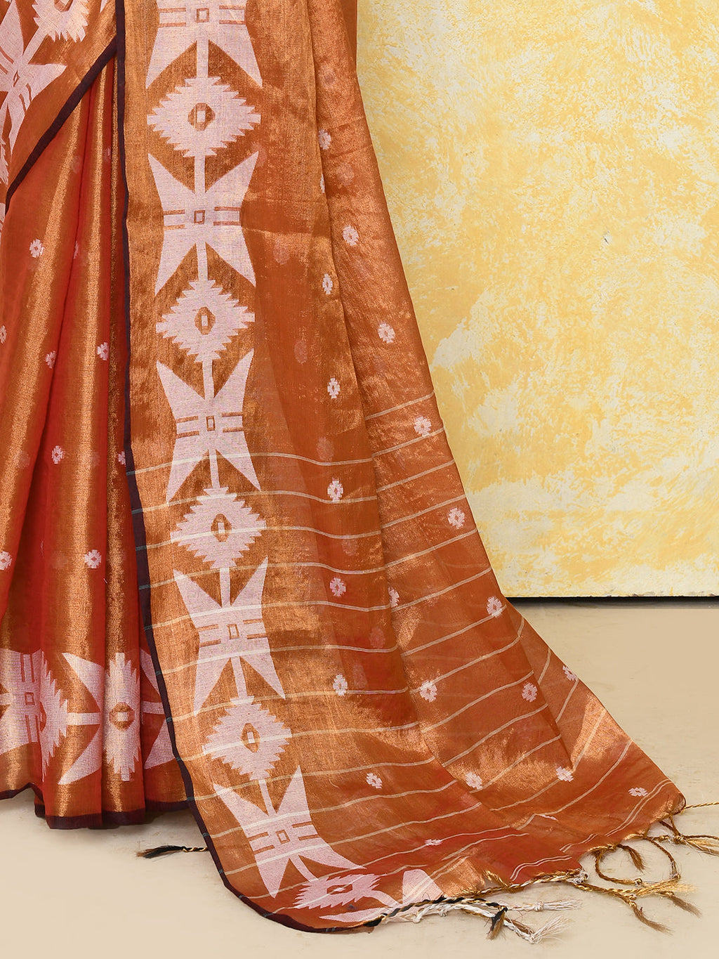 Piyari Fashion Women's Orange Dual Tone Organic Tissue Jamdani Saree With Blouse Piece - Distacart