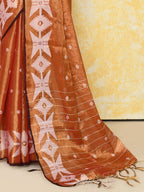 Piyari Fashion Women's Orange Dual Tone Organic Tissue Jamdani Saree With Blouse Piece - Distacart