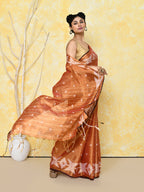 Piyari Fashion Women's Orange Dual Tone Organic Tissue Jamdani Saree With Blouse Piece - Distacart