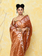 Piyari Fashion Women's Orange Dual Tone Organic Tissue Jamdani Saree With Blouse Piece - Distacart