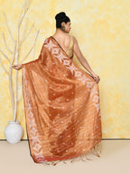 Piyari Fashion Women's Orange Dual Tone Organic Tissue Jamdani Saree With Blouse Piece - Distacart