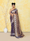 Piyari Fashion Women's Gold Blue Dual Tone Organic Tissue Jamdani Saree With Blouse Piece - Distacart