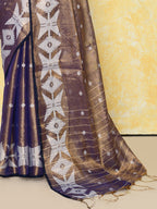 Piyari Fashion Women's Gold Blue Dual Tone Organic Tissue Jamdani Saree With Blouse Piece - Distacart