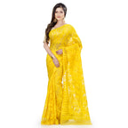 Piyari Fashion Cotton Blend Handloom Yellow Jamdani Saree - Distacart