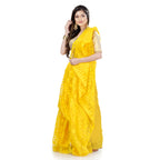 Piyari Fashion Cotton Blend Handloom Yellow Jamdani Saree - Distacart