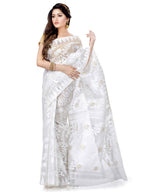 Piyari Fashion Cotton Blend Handloom White Jamdani Saree - Distacart
