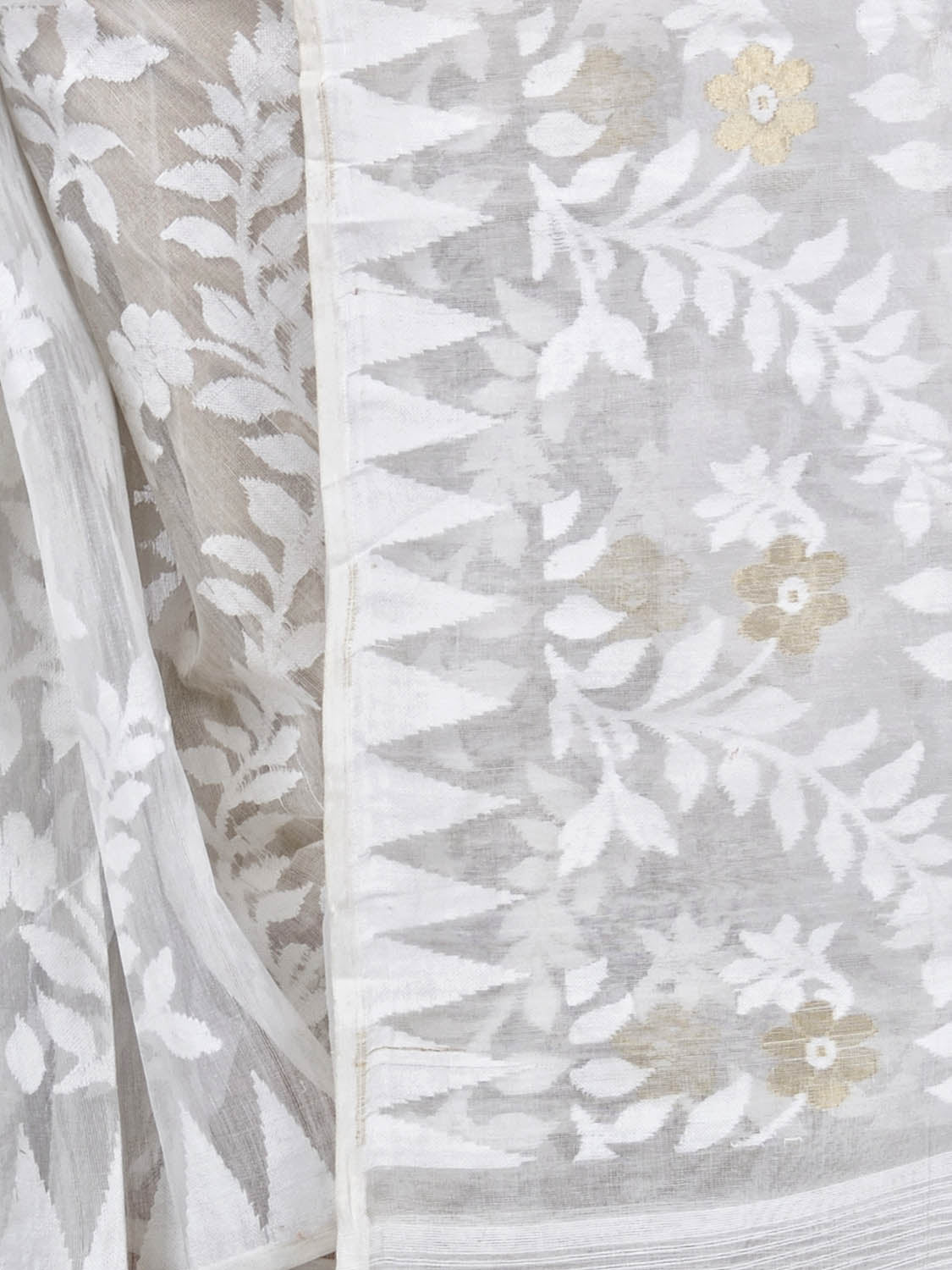 Piyari Fashion Cotton Blend Handloom White Jamdani Saree - Distacart