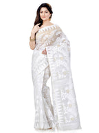 Piyari Fashion Cotton Blend Handloom White Jamdani Saree - Distacart