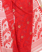 Piyari Fashion Cotton Blend Handloom Red White Jamdani Saree - Distacart