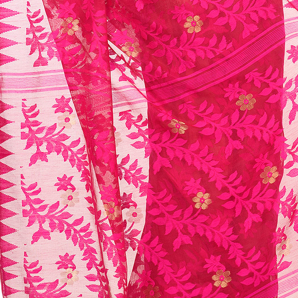 Piyari Fashion Cotton Blend Handloom Pink Jamdani Saree - Distacart