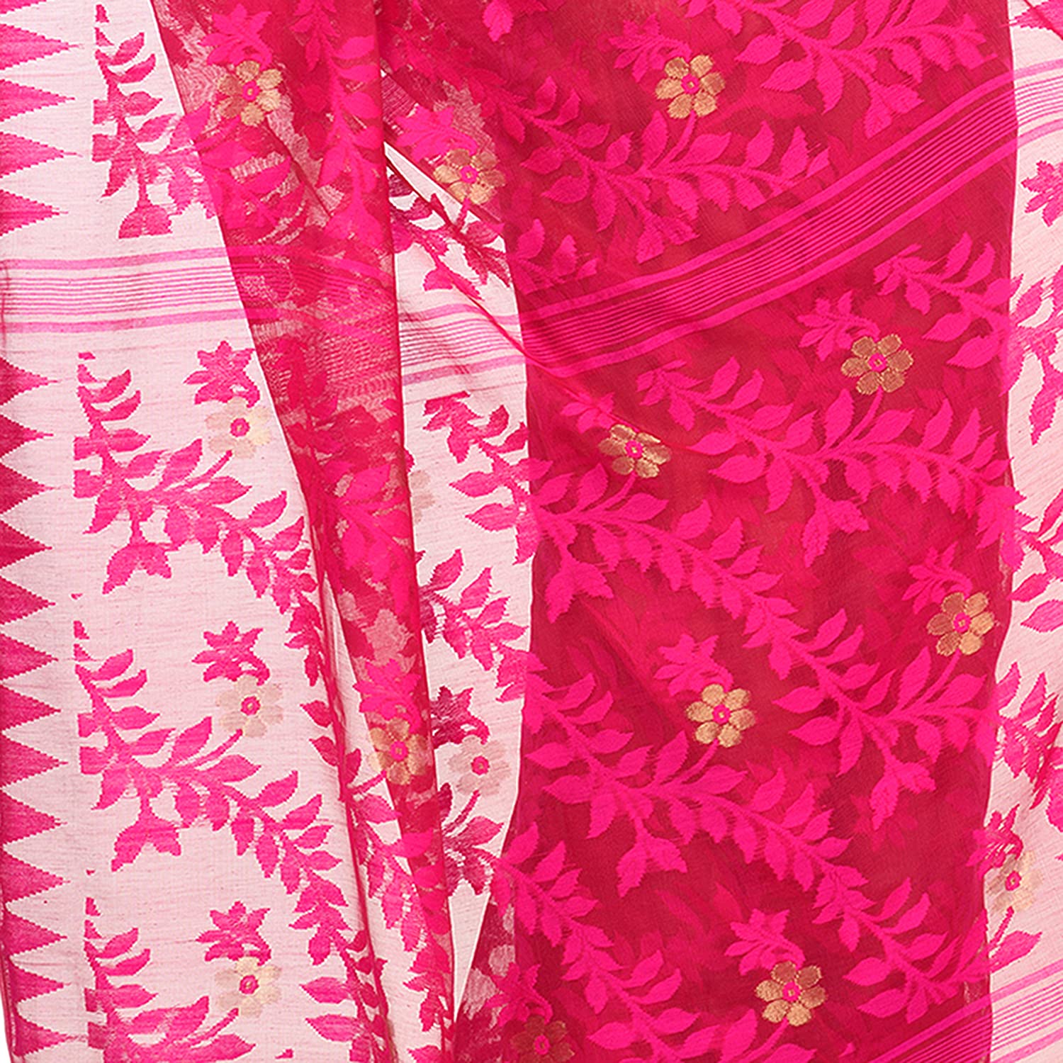Piyari Fashion Cotton Blend Handloom Pink Jamdani Saree - Distacart