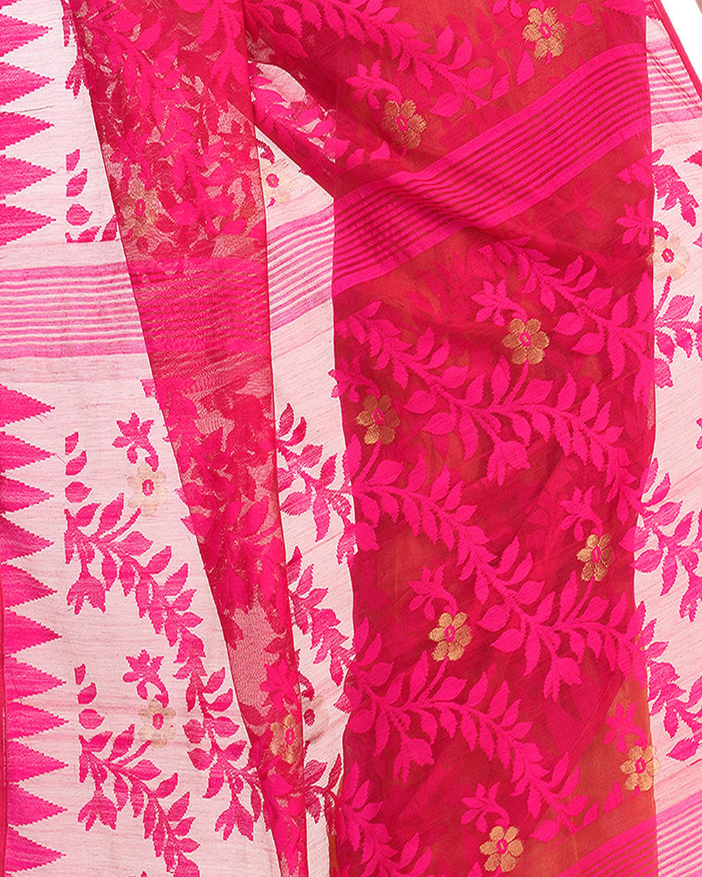 Piyari Fashion Cotton Blend Handloom Yellow Pink Jamdani Saree - Distacart
