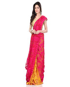 Piyari Fashion Cotton Blend Handloom Yellow Pink Jamdani Saree - Distacart